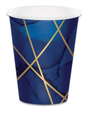 feestbekers 355 ml karton navy/goud 8 stuks