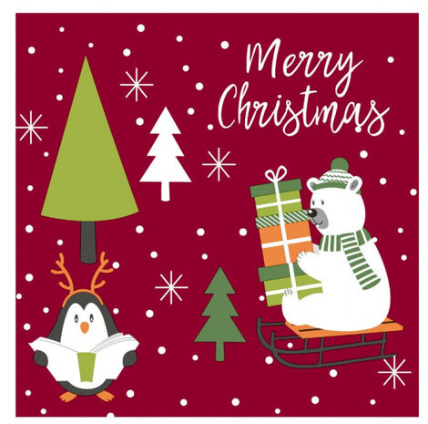 servetten Xmas Time 3-laags 33 cm papier rood 20 stuks