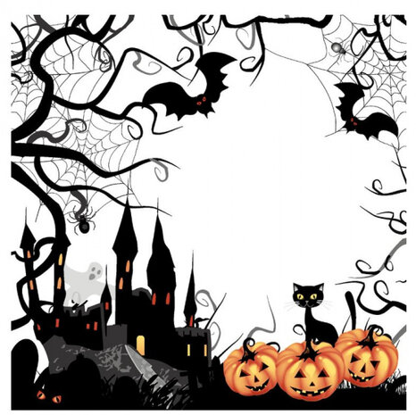 servetten Spooky 3-laags 33 cm papier wit/zwart 20 stuks