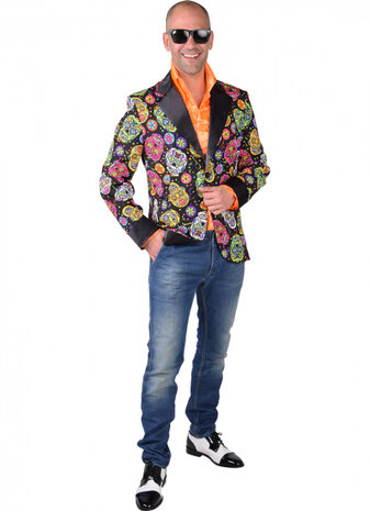 verkleedcolbert Mexican Skull heren polyester mt XXL