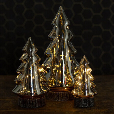 kerstboom Hannes led 5 x 15,5 cm glas donkergrijs