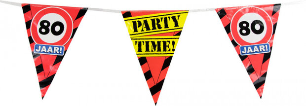 vlaggenlijn Party 80 jaar 10 meter folie rood/zwart