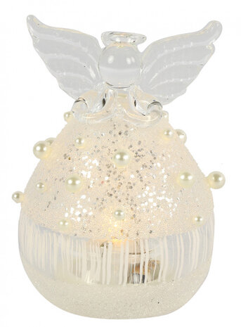 kerstengel Anastasia led 6 x 8,5 cm glas wit
