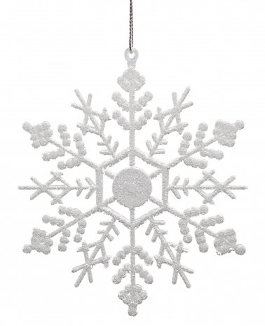 kersthanger sneeuwvlok glitters 12 cm wit 2 stuks