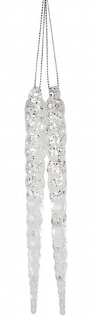 kersthanger ijspegel glitters 14 cm zilver 2 stuks