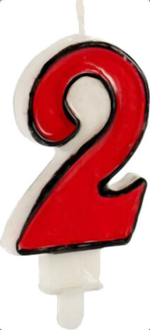 verjaardagskaarsje cijfer 2 wax 14 cm rood/wit