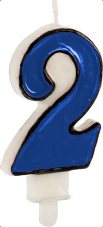 verjaardagskaarsje cijfer 2 wax 14 cm blauw/wit