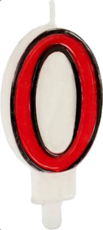 verjaardagskaarsje cijfer 0 wax 14 cm rood/wit