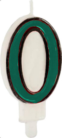 verjaardagskaarsje cijfer 0 wax 14 cm groen/wit