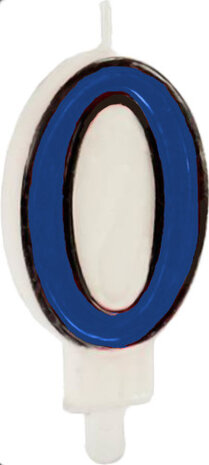 verjaardagskaarsje cijfer 0 wax 14 cm blauw/wit