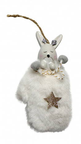 kersthanger haasje in want 13 cm pluche wit