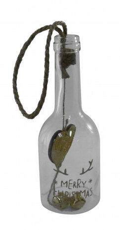 kersthanger fles hartje 20 x 7,5 cm glas goud