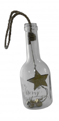 kersthanger fles ster 20 x 7,5 cm glas goud
