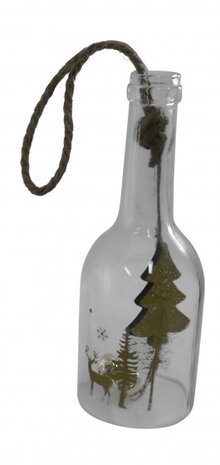 kersthanger fles kerstboom 20 x 7,5 cm glas goud