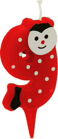 verjaardagskaarsje cijfer 9 junior 7,5 cm wax rood