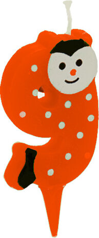 verjaardagskaarsje cijfer 9 junior 7,5 cm wax oranje