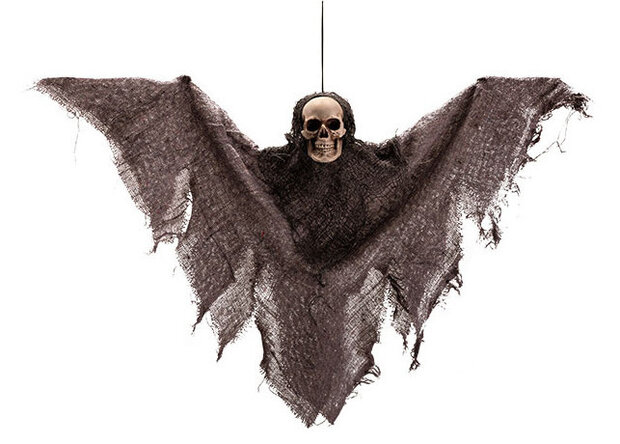hangdecoratie vleermuisskelet 36 cm zwart/grijs