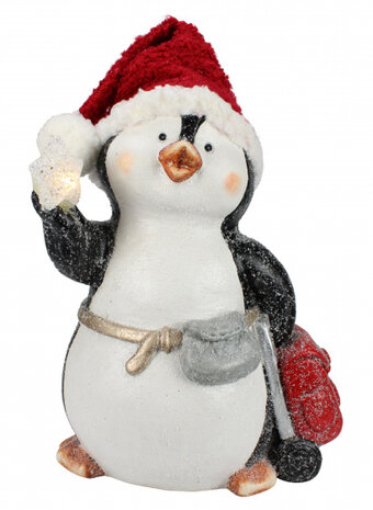 kerstfiguur pingu&iuml;n led 42 x 20 x 18 cm wit/zwart/rood
