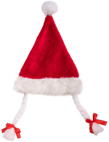 kerstmuts vlechten pluche rood/wit one-size