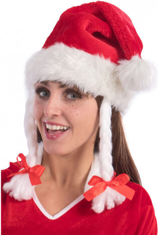kerstmuts vlechten pluche rood/wit one-size