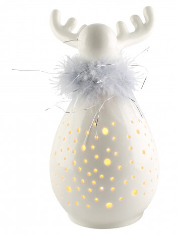 kerstfiguur rendier led 16,7 cm porselein wit