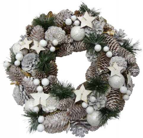 kerstkrans 33 cm wit/groen