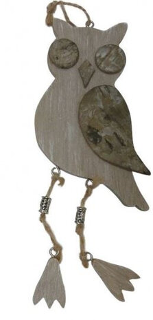 hangdecoratie Uil zijkant 26 cm hout bruin