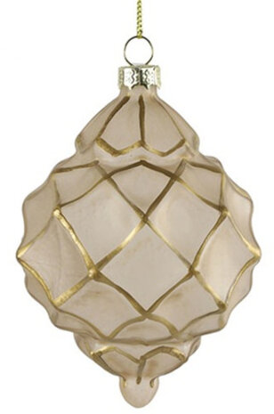 kerstbal Evina 11 cm glas beige/goud