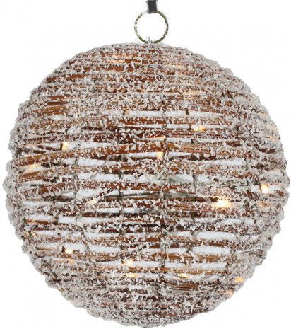 kerstbal Valera led 30 cm staal wit/bruin