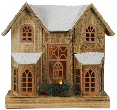 kersthuisje Nelwin led 33 cm hout naturel