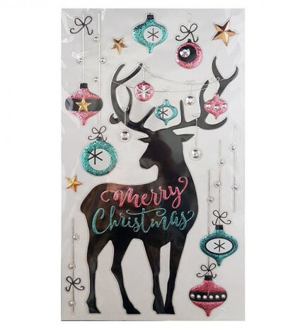 raamsticker rendier 47,5 x 24,5 cm foam zwart/blauw/roze