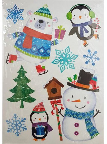 raamsticker kerstfiguren 42 x 25 cm foam wit