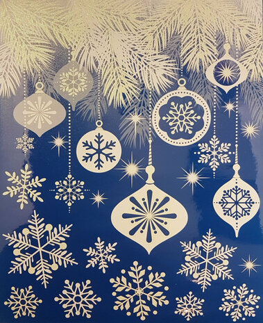 raamsticker Winterfiguren kristallen 41 x 29 cm wit