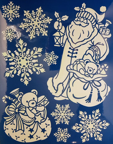 raamsticker Kerstfiguren beer 41 x 29 cm wit