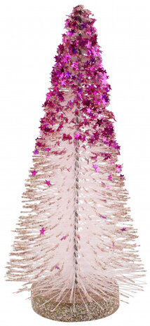 kerstboom glitter 10 x 20 cm wit/roze