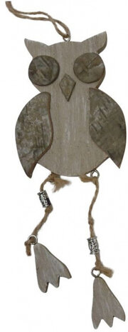 hangdecoratie Uil voorkant 26 cm hout bruin