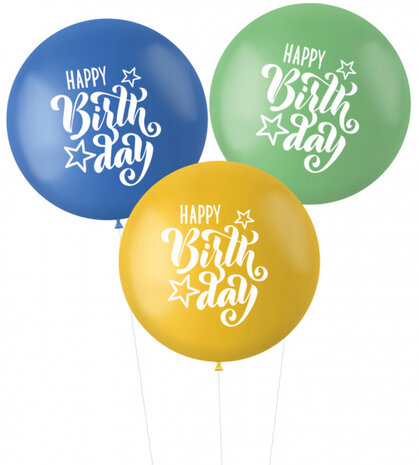 ballonnen Happy Birthday! 80 cm latex blauw/groen 3 stuks