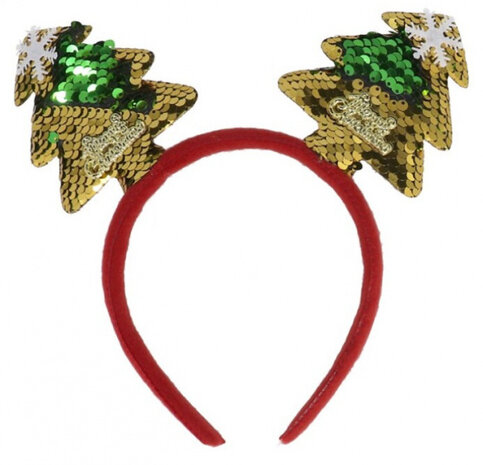 diadeem kerstboom dames 30 cm rood/groen/goud