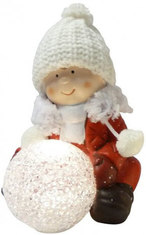 kerstbeeldje jongen led 11 x 15 cm keramiek rood/wit