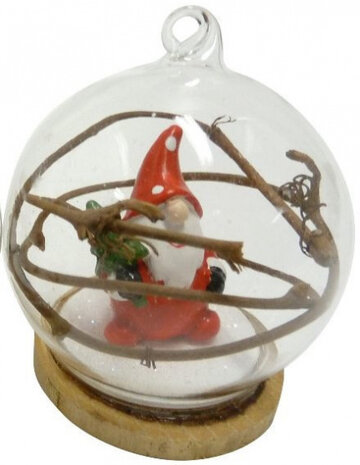 sneeuwbol kerstman 6 x 7 cm glas/hout transparant