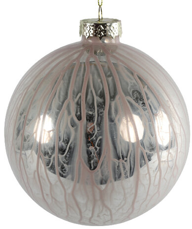 kerstbal Saris 10 cm glas lichtroze