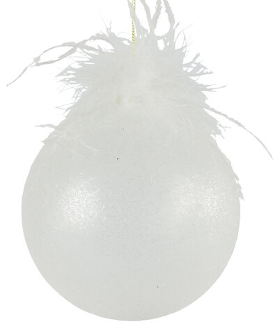kerstbal Maisy 8 cm glas/veren wit