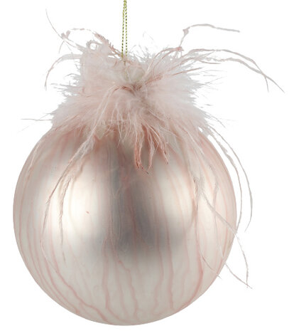 kerstbal Pearl 8 cm glas/veren lichtroze