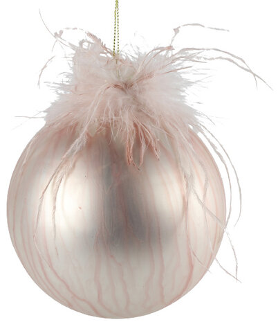 kerstbal Pearl 10 cm glas/veren lichtroze