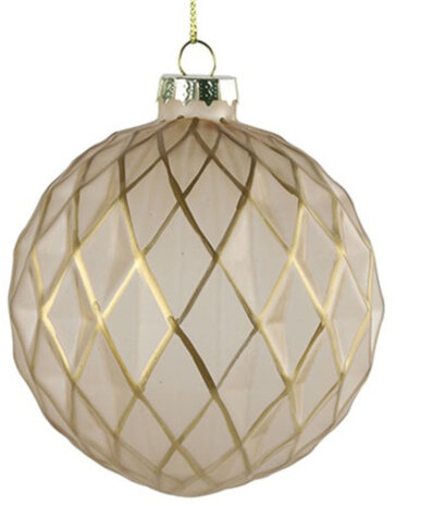 kerstbal Frida 10 cm glas beige/goud