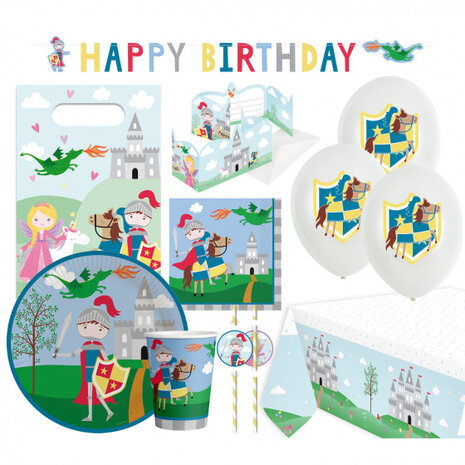 feestset Knight junior papier wit/groen/blauw 64-delig
