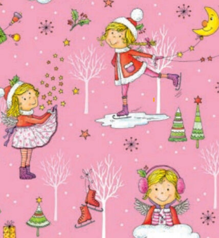 cadeaupapier Bambini 200 x 70 cm roze/wit/groen