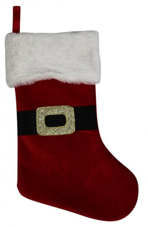 kerstsok 26 x 45 cm fluweel rood/wit/goud