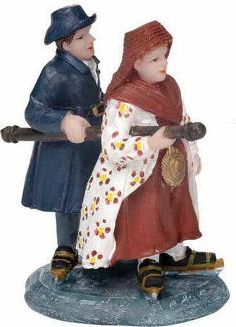 kerstfiguur Hindelooper schaatsers 5 cm rood/blauw