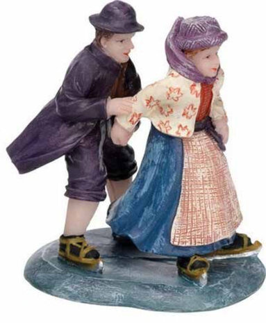 kerstfiguur Hindelooper schaatsers 5 cm paars/blauw